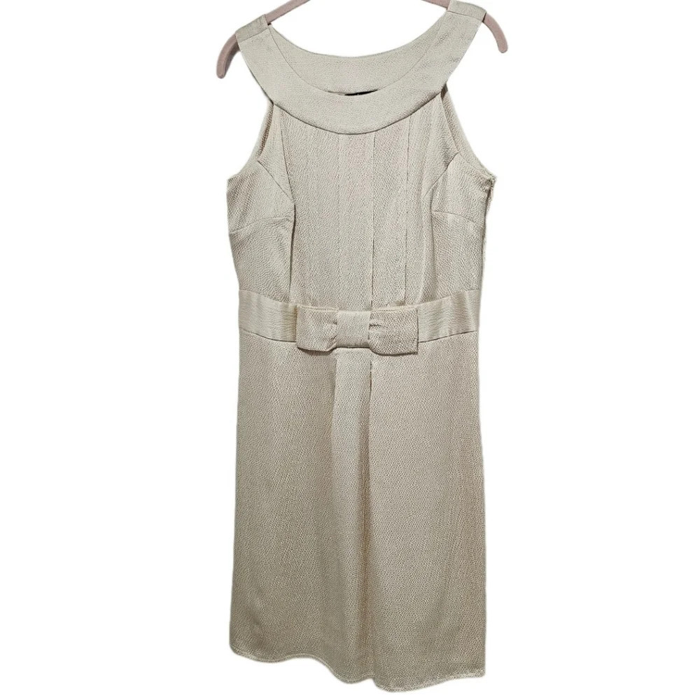 Liquid Cream 100% Silk Dress With Bow